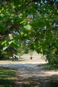 a park with trees and a bench in the distance at Chambres d'hôtes Les Baumes in Saint-Quentin-la-Poterie