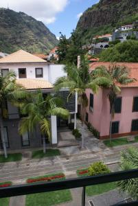 a view from the balcony of a house with palm trees at Loft Paços da Vila in Ribeira Brava