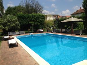 a large blue swimming pool in a yard at Villa Guelfi in Cascina