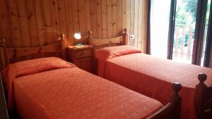 a bedroom with two beds and a window at Appartamenti Abetaia in Dimaro