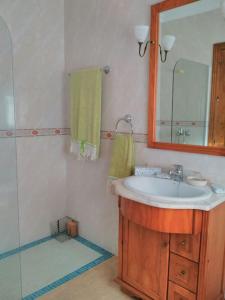 ein Badezimmer mit Waschbecken, Spiegel und Dusche in der Unterkunft Villa Rural Campillo de Arenas in Campillo de Arenas + 32 Fotos