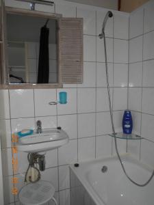 een badkamer met een douche, een wastafel en een bad bij Le Vieux Sart 3 in Stavelot
