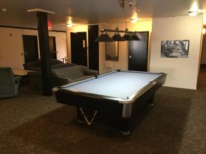a living room with a pool table in it at Invermere Hostel in Invermere