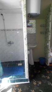 a bathroom with a shower with a toilet and a sink at Guest House Olga in Kaji-Say