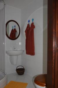 a bathroom with a sink and a toilet and a mirror at Apartmán Srdce Vltavy in Horní Planá