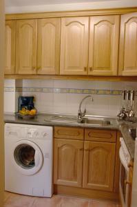 a kitchen with a washing machine and a sink at Apartamento el Hogar Casa Cajal in Torla