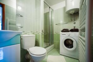 a bathroom with a toilet and a washing machine at House Koloc in Bol +63 photos