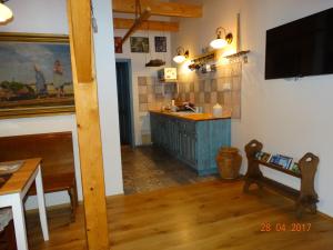 a kitchen with a sink and a counter in a room at Apartmány U Šakala in Zdíkov