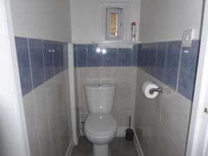 a small bathroom with a toilet and a window at Turnpike House in London