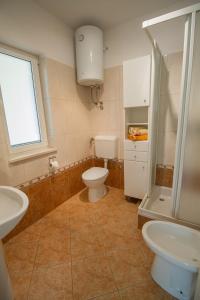 a bathroom with a toilet and a sink and a shower at Apartments Ivana in Ravni