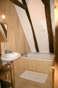 a bathroom with a sink and a bath tub at La vignolle in Saint-Amand-de-Coly