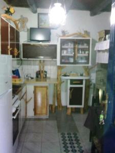 eine kleine Küche mit einem Herd und einem Kühlschrank in der Unterkunft Apartment Anetica in Cres