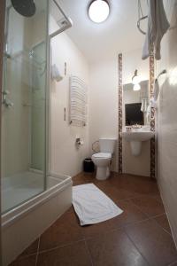 a bathroom with a shower and a toilet and a sink at Deluxe Hotel Kupava in Lviv