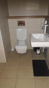a bathroom with a toilet and a sink at Premier Apartments in Bradford