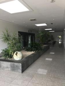 a lobby with plants in the middle of a building at Gandrališkės in Klaipėda
