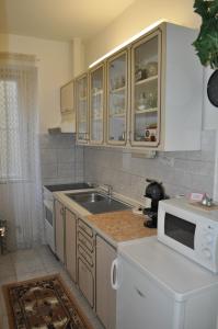 cocina con fregadero y microondas en Apartment Josef, en Praga