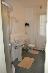 La salle de bains est pourvue d'un lavabo et de toilettes. dans l'établissement Apartment Josef, à Prague