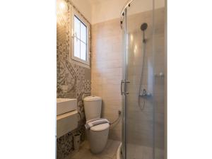 a bathroom with a toilet and a shower at Frau Irenes Haus in Sarti +34 photos