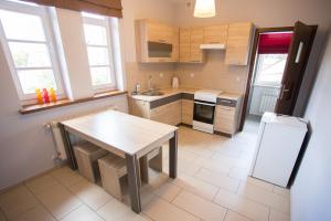 Kuchyň nebo kuchyňský kout v ubytování Mazurskie Apartamenty