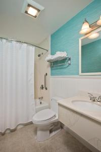 y baño con aseo blanco y lavamanos. en Wellfleet Motel & Lodge en Wellfleet