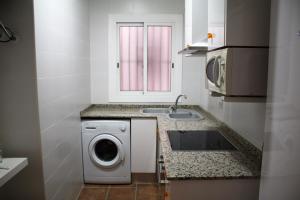 バレンシアにあるApartamento Serranos CMの小さなキッチン(洗濯機、シンク付)