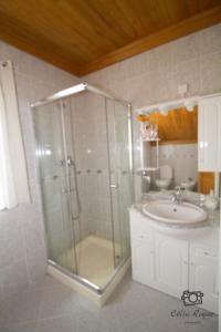 een badkamer met een douche en een wastafel bij Casa da Ribeirinha in Sabugueiro