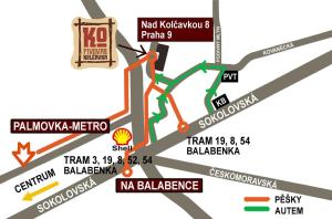 a map of the intersection of pulaula metro at Hotelov&eacute; Pokoje Kolčavka in Prague