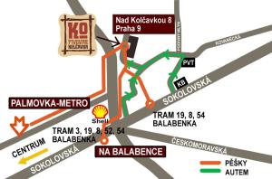 a map of the intersection of pulaula metro at Hotelové Pokoje Kolčavka in Prague