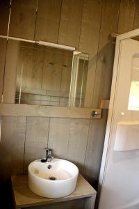 un bagno con lavandino e specchio di Glamping op het Zeugekot a Beveren