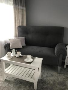 ein Wohnzimmer mit einem Sofa und einem Couchtisch in der Unterkunft U Macieja in Kłodzko