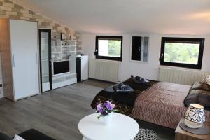 a living room with a bed and a kitchen at Villa Kimberly in Rovinj +122 photos