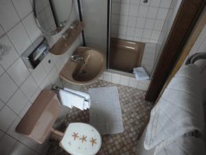 a bathroom with a toilet and a sink at Haus Volkesbach in Liesen