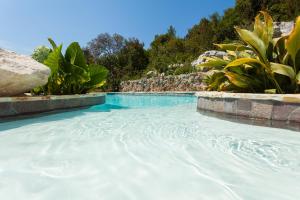 una piscina de agua azul en un complejo en Relax tiny villas 40 meters of the beach, en Korčula