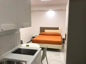 ポルト・チェザーレオにあるSalsedineのベッド1台(オレンジの毛布付)が備わる小さな客室です。