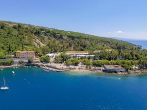 an aerial view of a small island in a body of water at Apartments & Rooms Preelook in Opatija