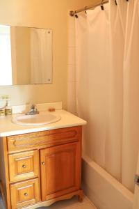 a bathroom with a sink and a shower curtain at Winchester Sunshine in Kingston