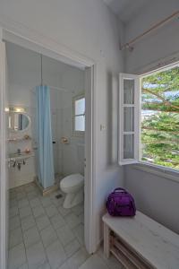 a bathroom with a toilet and a window at Blue Sea in Galissas