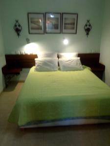 1 dormitorio con 1 cama grande con manta verde en By the River Zimmer, en Hagoshrim
