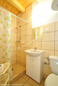 ウェバにあるDomki letniskowe "Kosówka"のバスルーム(トイレ、洗面台、シャワー付)