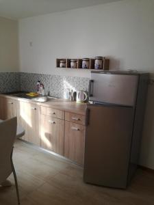 a kitchen with a refrigerator and a sink at Apartments Milena in Pinezici