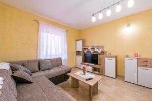 salon z kanapą i kuchnią w obiekcie Apartment Sandi w mieście Tinjan +16 zdjęć