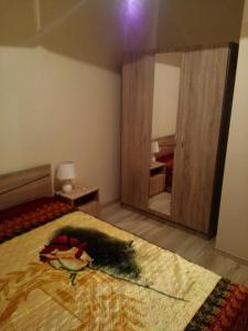 1 dormitorio con cama y espejo grande en Sea'n'Pool Apartments in Hotel, en Sozopol