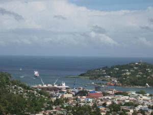 a view of a city and the ocean at Hilltop View Guesthouse in Castries