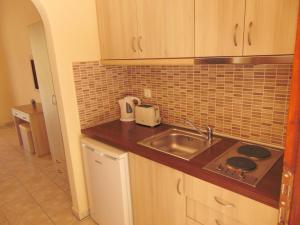 a kitchen with a sink and a counter top at Villa Eleni - Studios in Liapades