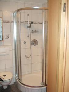 a shower in a bathroom with a toilet at Familie Gerle in Vils