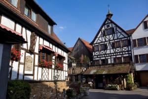 a group of buildings with flower boxes on them at Hotel Traube in Stuttgart