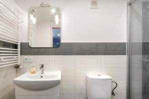 ソポトにあるSopot Sopot Studioのバスルーム(洗面台、トイレ、鏡付)