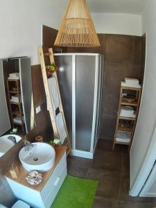 シラクーサにあるla Casetta in Altoのバスルーム(洗面台、ガラス張りのシャワー付)