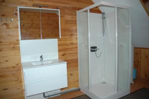 a bathroom with a shower and a sink at Dortoirs Le Domaine in Bilstain