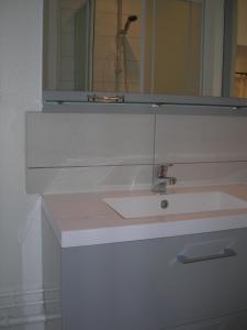 コルマールにあるStudio Tripiersのバスルーム(白い洗面台、鏡付)